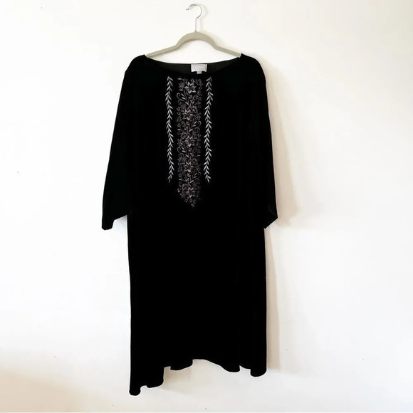 Ryllace Elan Embroidered Black Velvet Dress Size 22 Silk Blend Holiday Plus Size - Picture 6 of 8